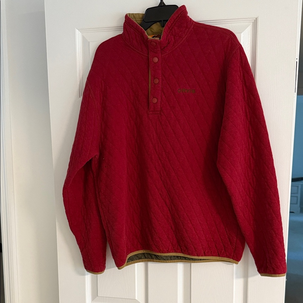 Orvis Men's Red Quilted Zip Up Sweater